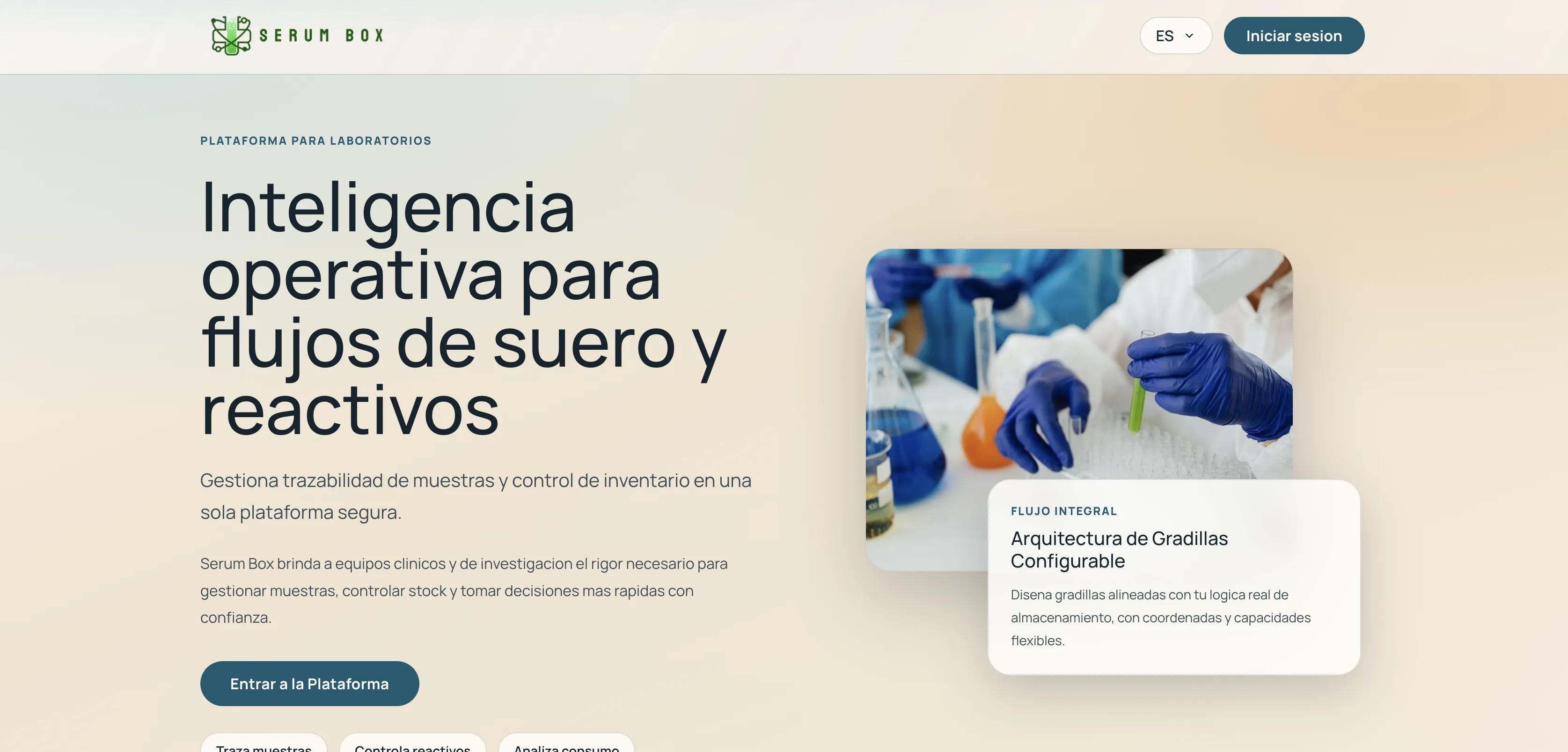 Serum Box laboratory platform landing page for managing samples and reagents